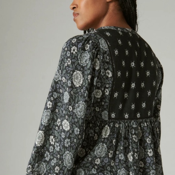 Lucky Brand Long Sleeve Peasant Blouse black and white Sz 2xl - Picture 3 of 10